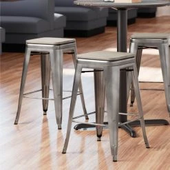Cheapest 🤩 LT&S Alloy Series Lancaster Table & Seating Alloy Series Clear 🧥 Coated Metal Indoor Industrial Cafe Counter Height Stool With Gray Wood Seat ✔️