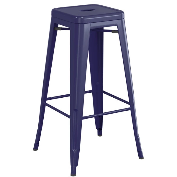 Budget 🔔 LT&S Alloy Series Lancaster Table & Seating Alloy Series Navy Stackable Metal Indoor Industrial Barstool With Natural Wood Seat 🥰 - Image 3