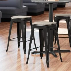 Brand new 😀 LT&S Alloy Series Lancaster Table & Seating Alloy Series Distressed Black Metal Indoor Industrial Cafe Counter Height Stool With Gray Wood Seat 💯