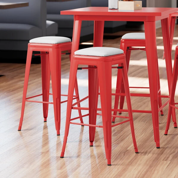 Brand new ✔️ LT&S Alloy Series Lancaster Table & Seating Alloy Series Red Metal Indoor Barstool With White Vinyl Cushion 🔥