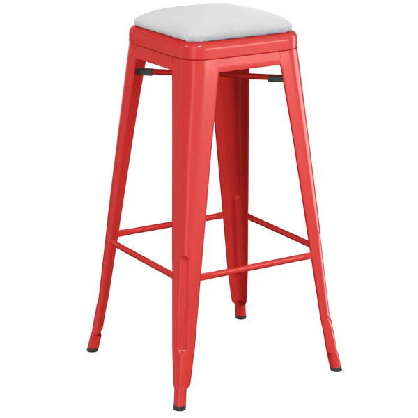 Brand new ✔️ LT&S Alloy Series Lancaster Table & Seating Alloy Series Red Metal Indoor Barstool With White Vinyl Cushion 🔥 - Image 2