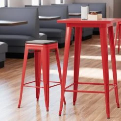 Outlet ✨ LT&S Alloy Series Lancaster Table & Seating Alloy Series Red Metal Indoor Industrial Cafe Bar Height Stool With Black Wood Seat 🔥