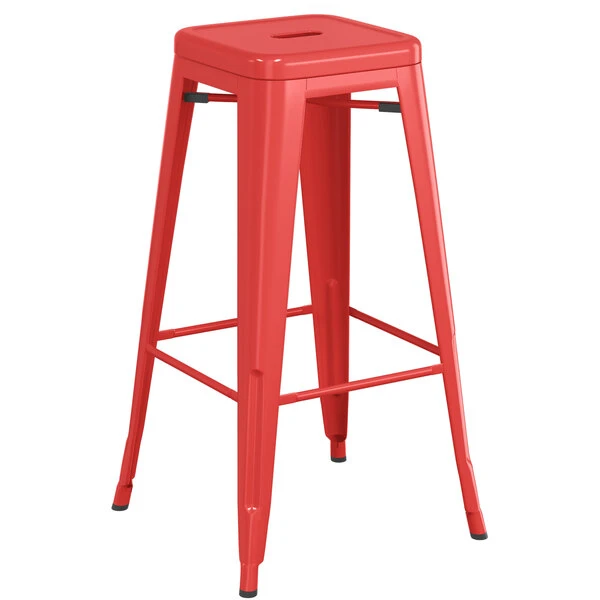 Outlet ✨ LT&S Alloy Series Lancaster Table & Seating Alloy Series Red Metal Indoor Industrial Cafe Bar Height Stool With Black Wood Seat 🔥 - Image 3