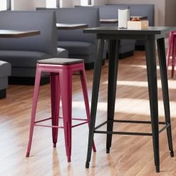 Brand new ❤️ LT&S Alloy Series Lancaster Table & Seating Alloy Series Sangria Metal Indoor Industrial Cafe Bar Height Stool With Black Wood Seat 💯