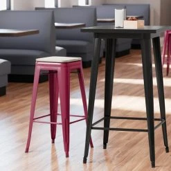 Deals 🌟 LT&S Alloy Series Lancaster Table & Seating Alloy Series Sangria Stackable Metal Indoor Industrial Barstool With Gray Wood Seat 🥰