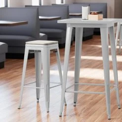 Buy 🌟 LT&S Alloy Series Lancaster Table & Seating Alloy Series Silver Stackable Metal Indoor Industrial Barstool With Gray Wood Seat 😉
