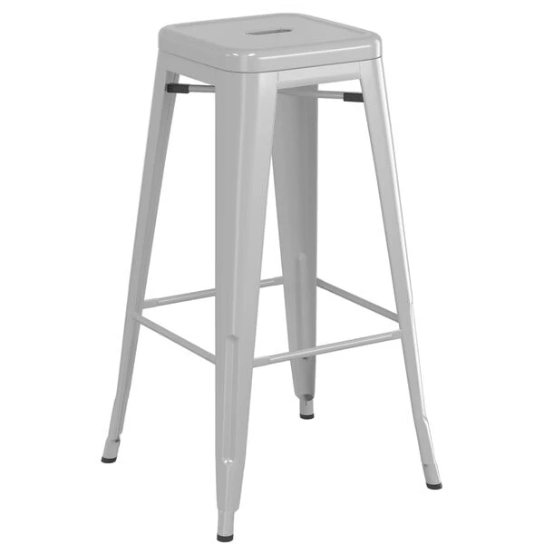 Buy ๐ LT&S Alloy Series Lancaster Table & Seating Alloy Series Silver Stackable Metal Indoor Industrial Barstool With Gray Wood Seat ๐ - Image 3