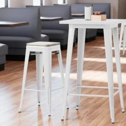 Best Pirce 🤩 LT&S Alloy Series Lancaster Table & Seating Alloy Series White Stackable Metal Indoor Industrial Barstool With Gray Wood Seat ⭐