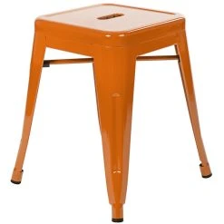Outlet 😀 Flash Furniture ET-BT3503-18-ORG-GG 18" Orange Stackable Metal Indoor / Outdoor Backless Standard Height Stool With Square Drain Seat - 4/Pack 👏