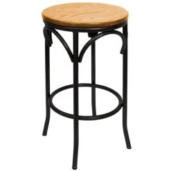 New 🌟 BFM Seating JS800BNTW-SB Henry Sand Black Steel Bar Stool With Natural Ash Wooden Seat ✔️