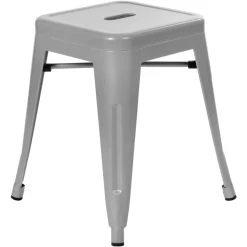 Cheapest 🌟 Flash Furniture ET-BT3503-18-SIL-GG 18" Silver Stackable Metal Indoor / Outdoor Backless Standard Height Stool With Square Drain Seat - 4/Pack ⭐