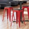 Outlet 🎉 LT&S Alloy Series Lancaster Table & Seating Alloy Series Red Metal Indoor Industrial Cafe Counter Height Stool With Black Wood Seat 🎉