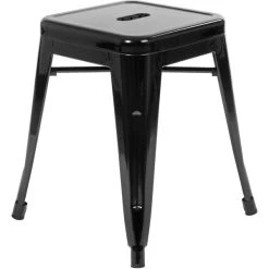 Wholesale 🥰 Flash Furniture ET-BT3503-18-BLK-GG 18" Black Stackable Metal Indoor / Outdoor Backless Standard Height Stool With Square Drain Seat - 4/Pack 🛒