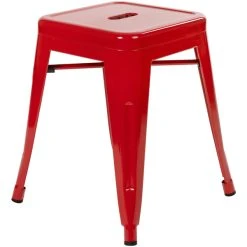 Buy 🥰 Flash Furniture ET-BT3503-18-RED-GG 18" Red Stackable Metal Indoor / Outdoor Backless Standard Height Stool With Square Drain Seat - 4/Pack 😍