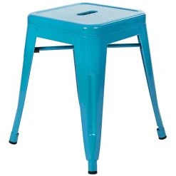 Flash Sale 🥰 Flash Furniture ET-BT3503-18-TL-GG 18" Teal Stackable Metal Indoor / Outdoor Backless Standard Height Stool With Square Drain Seat - 4/Pack ⌛