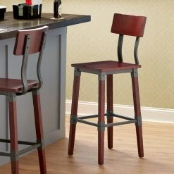 Deals ✨ Lancaster Table & Seating Rustic Industrial Bar Height Chair With Mahogany Finish ❤️