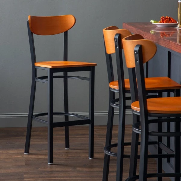 Cheapest 💯 LT&S Boomerang Series Lancaster Table & Seating Boomerang Bar Height Black Chair With Cherry Seat And Back 👍