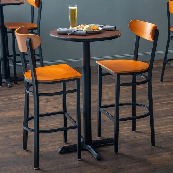 Cheapest 💯 LT&S Boomerang Series Lancaster Table & Seating Boomerang Bar Height Black Chair With Cherry Seat And Back 👍 - Image 5