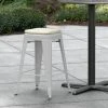Hot Sale ✔️ LT&S Alloy Series Lancaster Table & Seating Alloy Series Silver Stackable Metal Indoor / Outdoor Industrial Cafe Counter Height Stool With Tan Fabric Magnetic Cushion 🎁