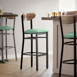 Buy 🔔 LT&S Boomerang Series Lancaster Table & Seating Boomerang Bar Height Black Chair With Seafoam Vinyl Seat And Driftwood Back ❤️