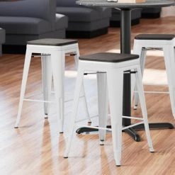 Coupon 😀 LT&S Alloy Series Lancaster Table & Seating Alloy Series White Metal Indoor Industrial Cafe Counter Height Stool With Black Wood Seat 🔔