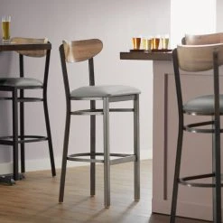 Best deal 🔔 LT&S Boomerang Series Lancaster Table & Seating Boomerang Bar Height Clear 🧥 Coat Chair With Light Gray Vinyl Seat And Driftwood Back 👍