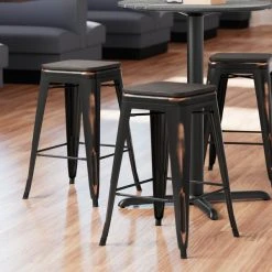 Cheap โญ LT&S Alloy Series Lancaster Table & Seating Alloy Series Distressed Copper Metal Indoor Industrial Cafe Counter Height Stool With Black Wood Seat ๐