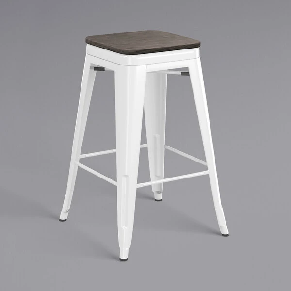 Coupon ๐ LT&S Alloy Series Lancaster Table & Seating Alloy Series White Metal Indoor Industrial Cafe Counter Height Stool With Black Wood Seat ๐ - Image 2