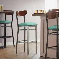 Wholesale 🔔 LT&S Boomerang Series Lancaster Table & Seating Boomerang Bar Height Clear 🧥 Coat Chair With Seafoam Vinyl Seat And Antique Walnut Back ⌛