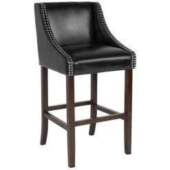 Hot Sale 🛒 Flash Furniture CH-182020-30-BK-GG Carmel Series Black Leather Bar Stool With Walnut Frame And Nail Trim Accent 😀