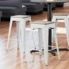 Best deal 🎉 LT&S Alloy Series Lancaster Table & Seating Alloy Series White Metal Indoor Industrial Cafe Counter Height Stool With Gray Wood Seat 👏