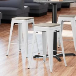 Best deal 🎉 LT&S Alloy Series Lancaster Table & Seating Alloy Series White Metal Indoor Industrial Cafe Counter Height Stool With Gray Wood Seat 👏