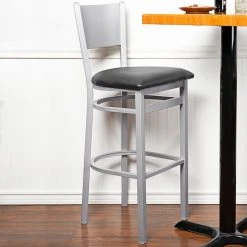 Best Sale 🛒 BFM Seating 2140BBLV-SM Axel Silver Mist Steel Bar Height Chair With Black Padded Vinyl Seat 🌟