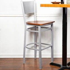 Best Pirce 🤩 BFM Seating 2140BCHW-SM Axel Silver Mist Steel Bar Height Chair With Cherry Wood Seat ✔️