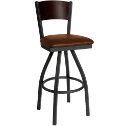 Budget 🥰 BFM Seating 2150SLBV-WASB Dale Sand Black Metal Swivel Bar Height Chair With Walnut Finish Wooden Back And 2" Light Brown Vinyl Seat 💯