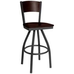 Best Sale 💯 BFM Seating 2150SWAW-WASB Dale Sand Black Metal Swivel Bar Height Chair With Walnut Finish Wooden Back And Seat 👍