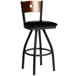 Coupon 😉 BFM Seating 2152SBLV-CHSB Darby Sand Black Metal Bar Height Chair With Cherry Wooden Back And 2" Black Vinyl Swivel Seat 👍