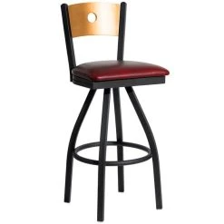 Deals 💯 BFM Seating 2152SBUV-NTSB Darby Sand Black Metal Bar Height Chair With Natural Wooden Back And 2" Burgundy Vinyl Swivel Seat 🤩