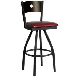 Best deal 🌟 BFM Seating 2152SBUV-WASB Darby Sand Black Metal Bar Height Chair With Walnut Wooden Back And 2" Burgundy Vinyl Swivel Seat 🔥
