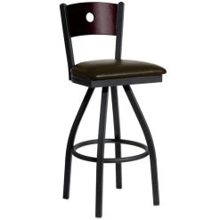 Best Sale 🌟 BFM Seating 2152SDBV-MHSB Darby Sand Black Metal Bar Height Chair With Mahogany Wooden Back And 2" Dark Brown Vinyl Swivel Seat 😉