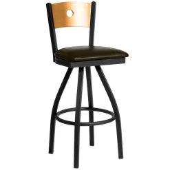 Deals 🔥 BFM Seating 2152SDBV-NTSB Darby Sand Black Metal Bar Height Chair With Natural Wooden Back And 2" Dark Brown Vinyl Swivel Seat 🧨