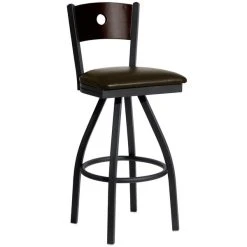 Cheapest 🎁 BFM Seating 2152SDBV-WASB Darby Sand Black Metal Bar Height Chair With Walnut Wooden Back And 2" Dark Brown Vinyl Swivel Seat 😉