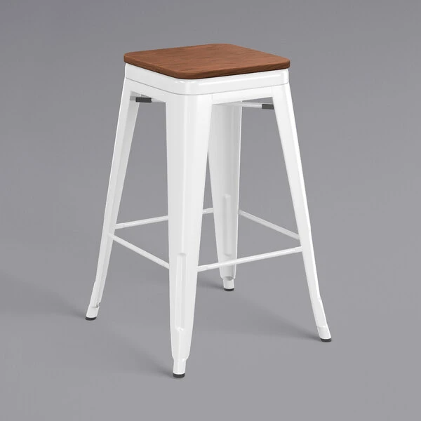 Best reviews of 😍 LT&S Alloy Series Lancaster Table & Seating Alloy Series White Metal Indoor Industrial Cafe Counter Height Stool With Walnut Wood Seat ✔️ - Image 2
