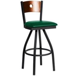 Buy ✔️ BFM Seating 2152SGNV-CHSB Darby Sand Black Metal Bar Height Chair With Cherry Wooden Back And 2" Green Vinyl Swivel Seat ⭐