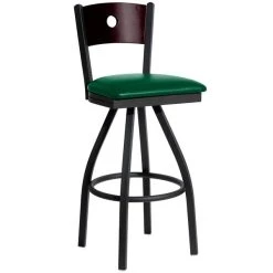 Brand new 👍 BFM Seating 2152SGNV-MHSB Darby Sand Black Metal Bar Height Chair With Mahogany Wooden Back And 2" Green Vinyl Swivel Seat 👏