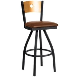 Budget 🎁 BFM Seating 2152SLBV-NTSB Darby Sand Black Metal Bar Height Chair With Natural Wooden Back And 2" Light Brown Vinyl Swivel Seat 🥰