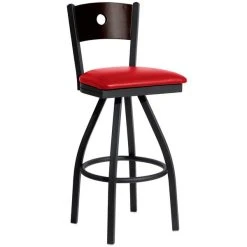 Deals 🎉 BFM Seating 2152SRDV-WASB Darby Sand Black Metal Bar Height Chair With Walnut Wooden Back And 2" Red Vinyl Swivel Seat ⌛