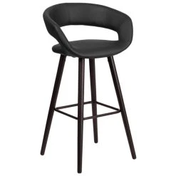 Coupon 👏 Flash Furniture CH-152560-BK-VY-GG Brynn Series Cappuccino Wood Bar Height Stool With Black Vinyl Seat 🎁