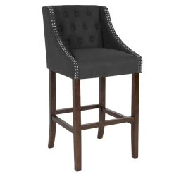 Brand new 🔔 Flash Furniture CH-182020-T-30-BK-F-GG Carmel Series Black Tufted Fabric Bar Stool With Walnut Frame And Nail Trim Accent 🔔