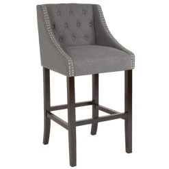 Promo ❤️ Flash Furniture CH-182020-T-30-DKGY-F-GG Carmel Series Dark Gray Tufted Fabric Bar Stool With Walnut Frame And Nail Trim Accent 🛒